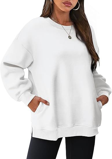 Rundhalset pullover til kvinder – Oversized løs sweatshirt i velour med lange ærmer