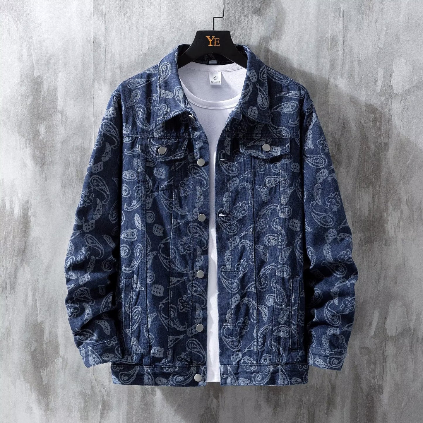 Printed Jacquard Fashion Casual All-matching Personality Trend Men's Coat