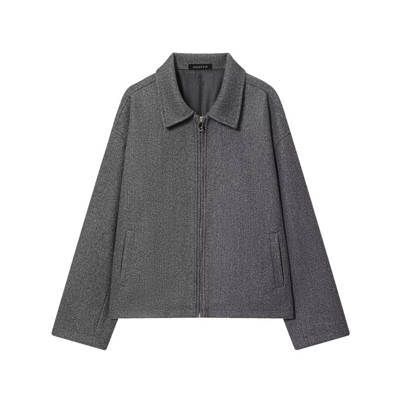 Collar casual versatile jacket with zipper and woolen coat