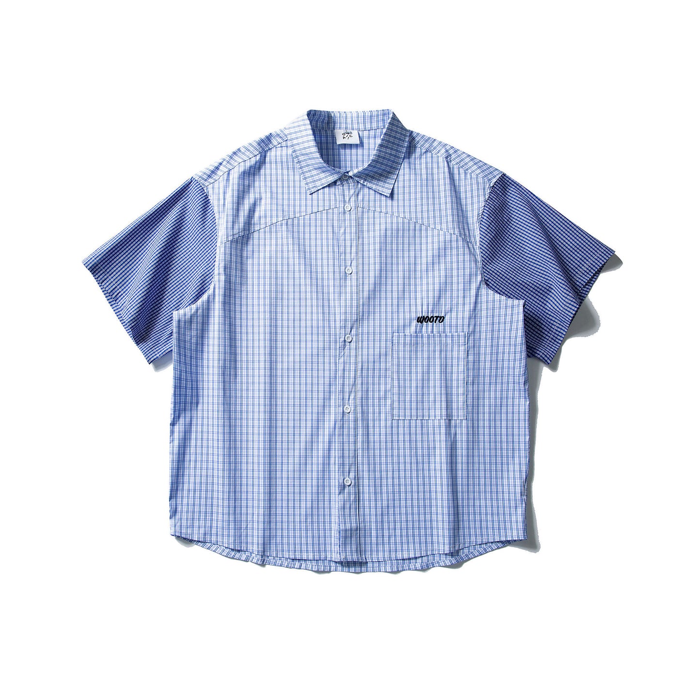 Color Contrast Patchwork Short Sleeve Plaid Shirt Men's Summer