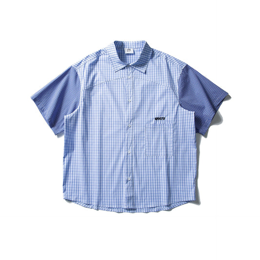 Color Contrast Patchwork Short Sleeve Plaid Shirt Men's Summer