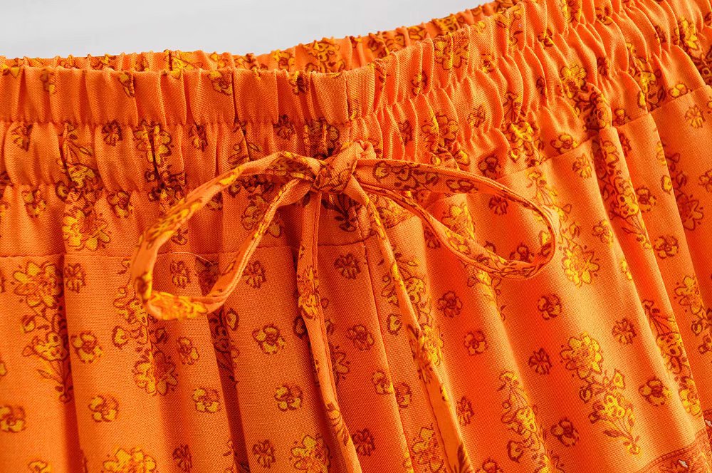 Spring Summer Two Tone Printed Shorts Elastic Waist Strap