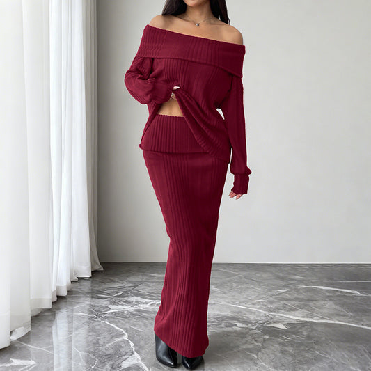 Strikket todelt off-shoulder top til kvinder