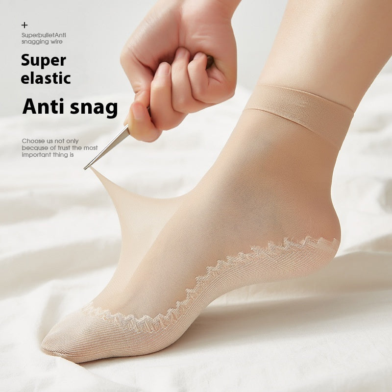 Cotton Base Mid-calf Anti-snagging Silk Springsummer Thin Anti-slip Breathable And Wearable Invisible Flesh Color Short Stockings