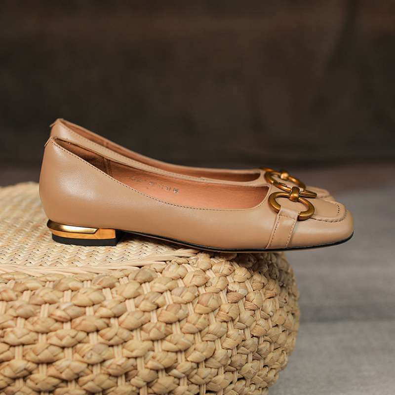 Pumps Low Heel Wanwan Lei Style Shallow Mouth Metal Flat Shoes