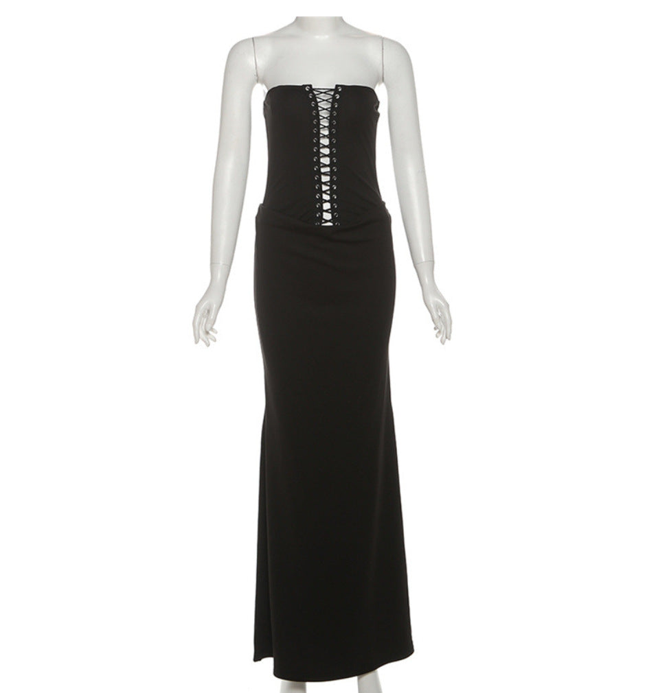 Creative Street-style Tube Top Lace-up Dress For Fashion-forward Trendsetters