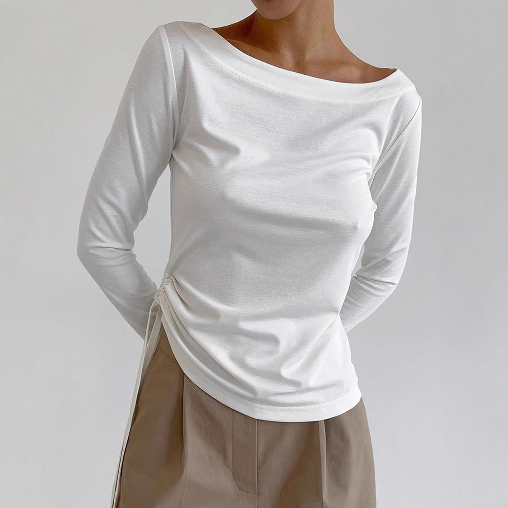 Women's Round Neck Side Tie Waist Long Sleeve
