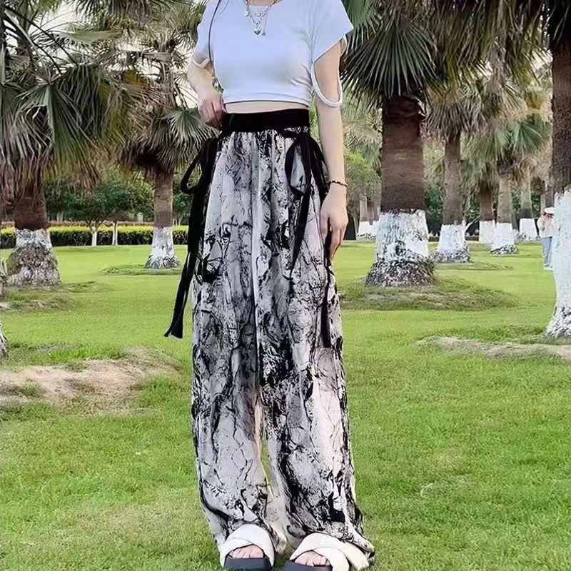 Chinese-style Pants Ribbon Wide-leg Pants