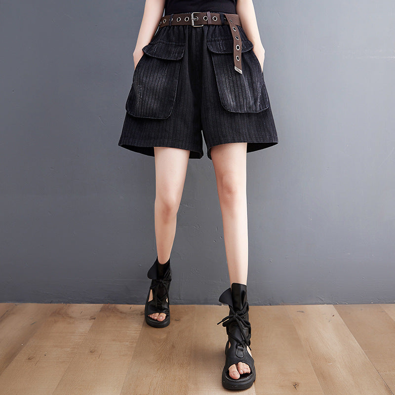 Women's Denim Print Shorts Without Belt