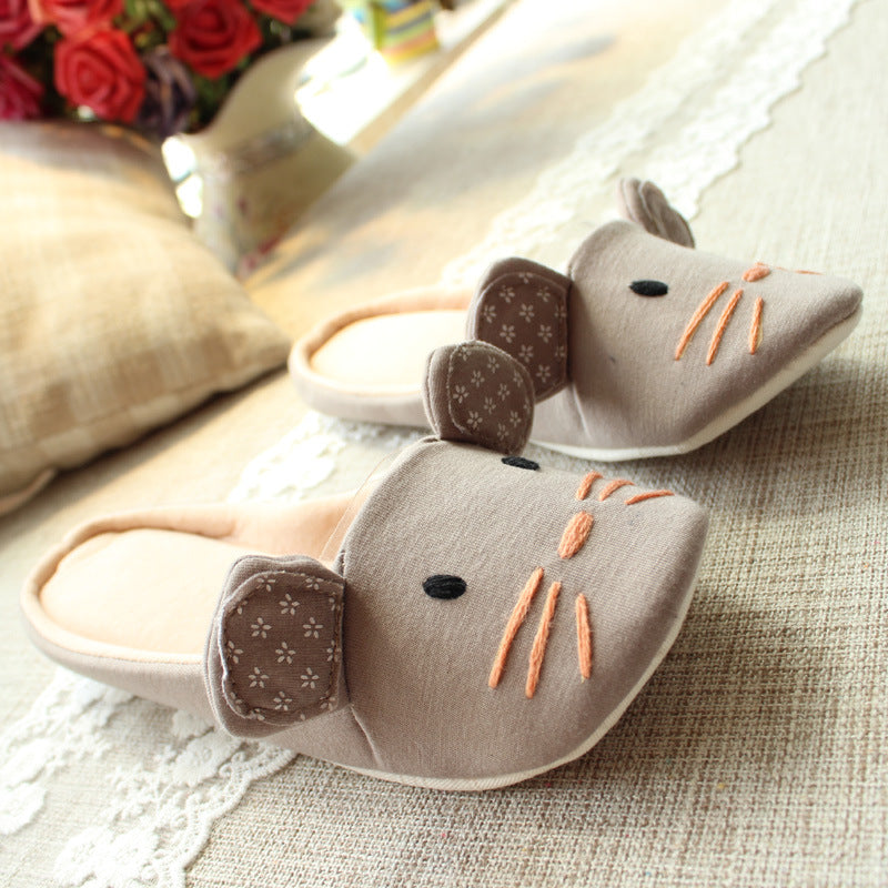 Home Floor Slippers Embroidered Mouse Shape