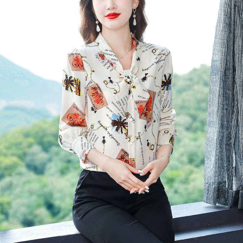 New Long Sleeved Bow Tie Women's Shirt