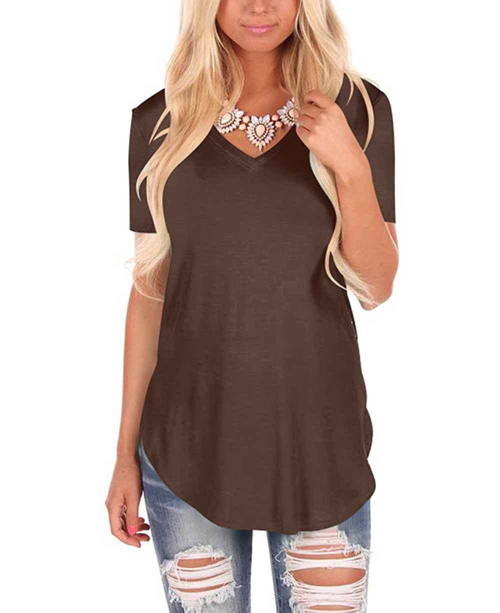 V-neck Knitted Solid Color Top Plus Size Loose Short Sleeve