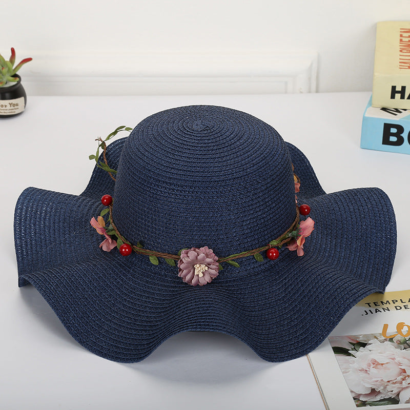 Women's Fashionable Simple Wave Sunshade Garland Big Brim Hat