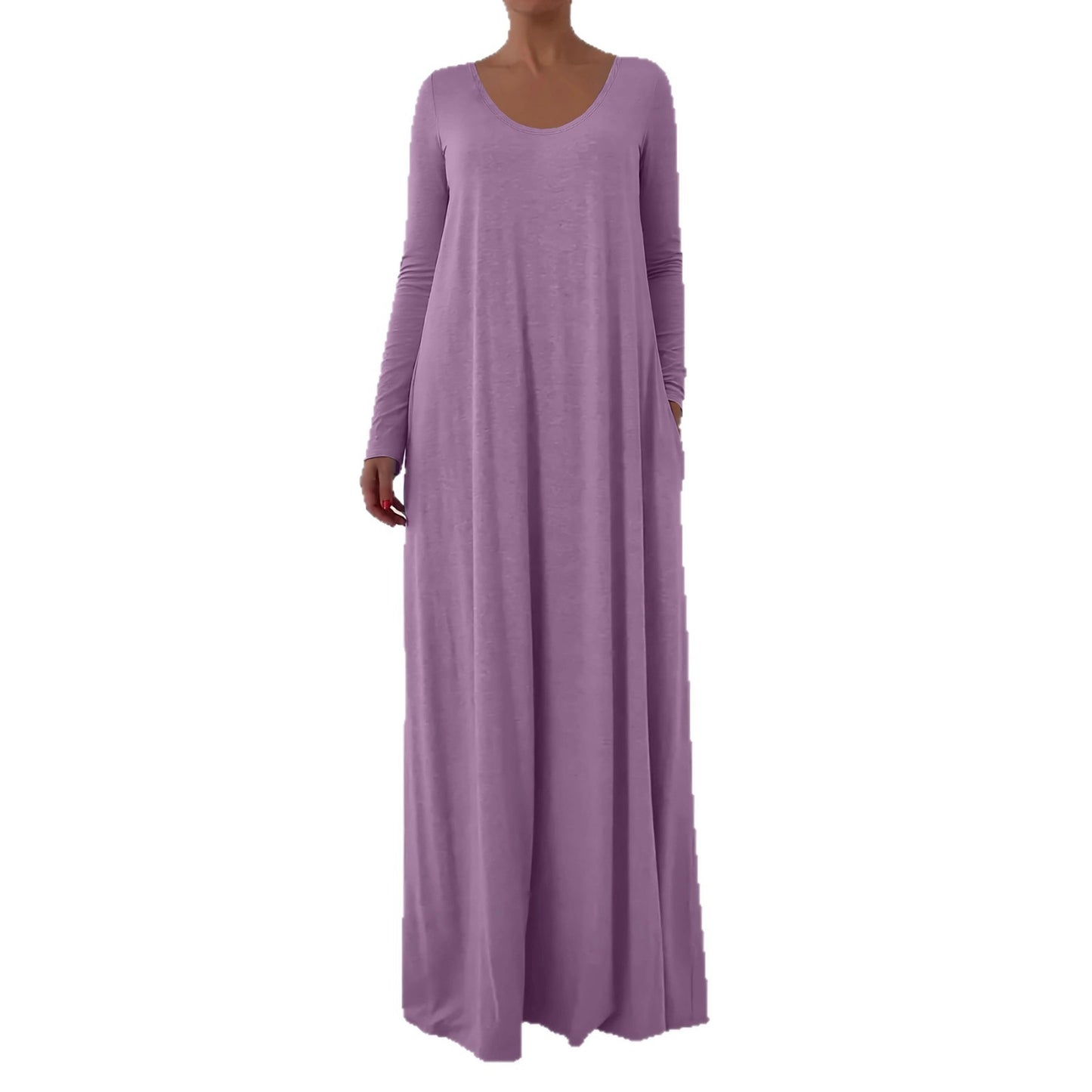 Female Loose Fit Simple Long Solid-color Dress