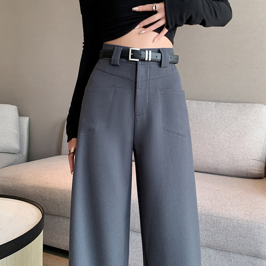 Women's Straight Loose High Waist Suit Wide-leg Pants