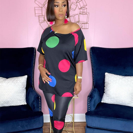 Two-piece Suit Polka Dot Printing Mid-length Split Trousers