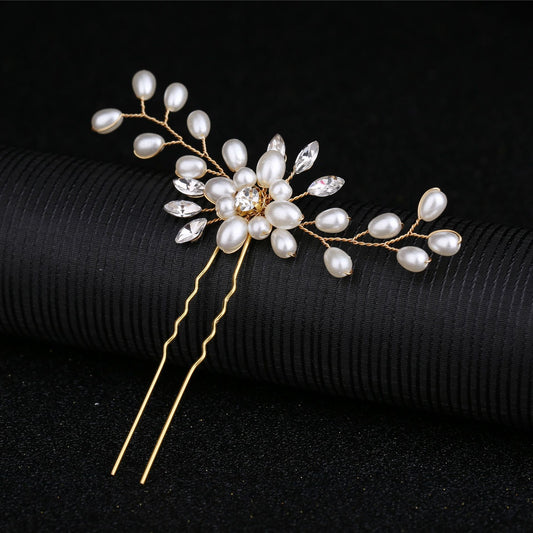 Korean Bride Handmade Pearl Crystal Hairpin Pin U-shaped Clip