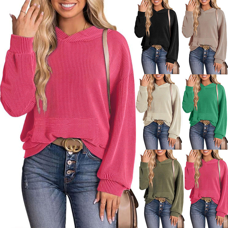 Europe And America Cross Border Women's Loose Twisted Bar Hooded Sweater