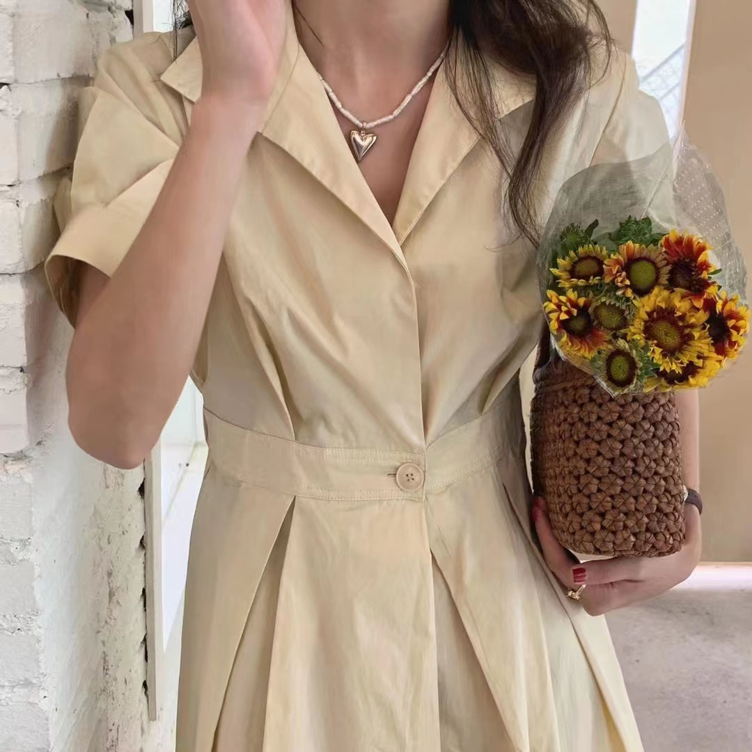 Slim Bubble Sleeve Shirt Style Dress For Women