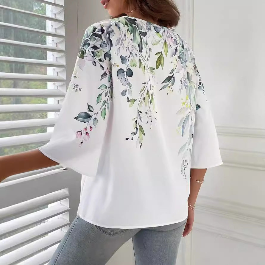 Kvinder 3D-printet V-hals pullover T-shirt Casual top