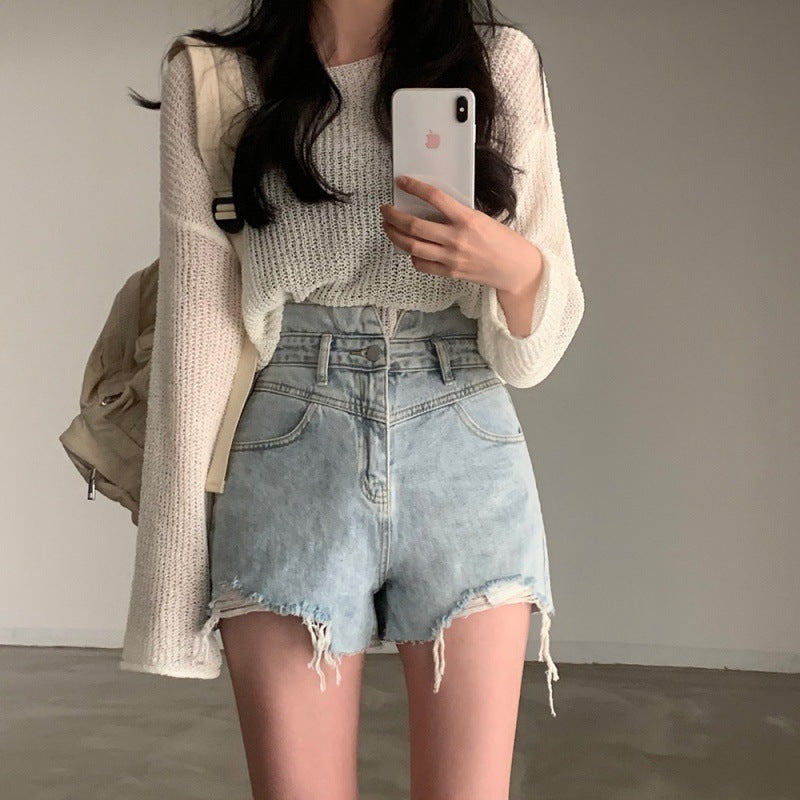 Knitted Sun Protection Shirt Loose Short Loose Pullover Blouse