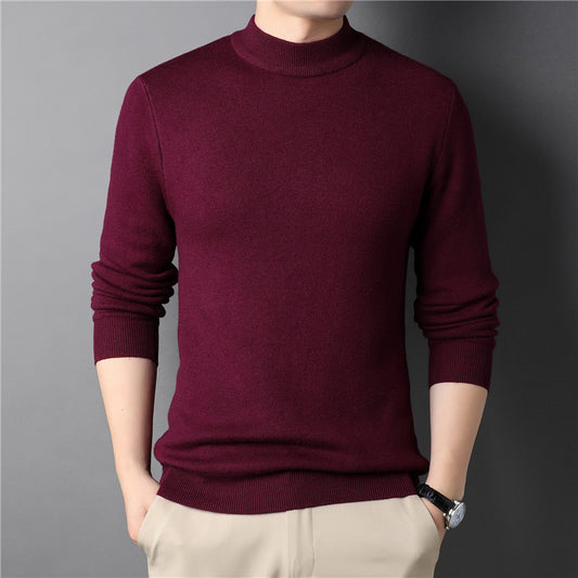 Pure Color Half Collar Men's Slim Fit Sweater Base Sweater