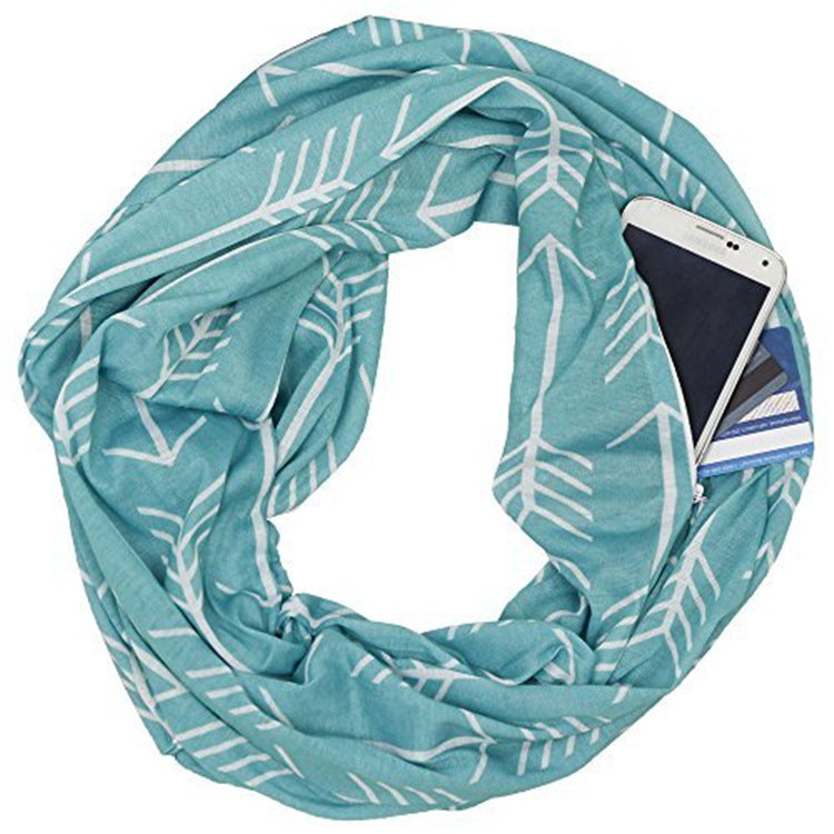 Printed Dark Grey Fish Bone Pocket Scarf
