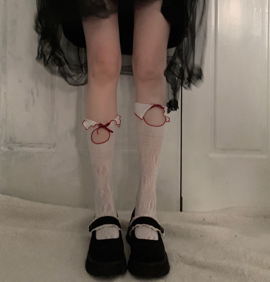 Pure Desire Wind Bow Hollow Calf Lace Socks Women