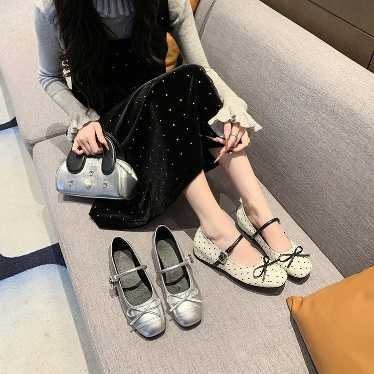 Women's French Style Bow Embellished Shallow Cut Hidden Wedge Heel Single Shoes, 2026 New Collection, Gentle Evening Style Fashion Dress Shoes With One-Strap Buckle