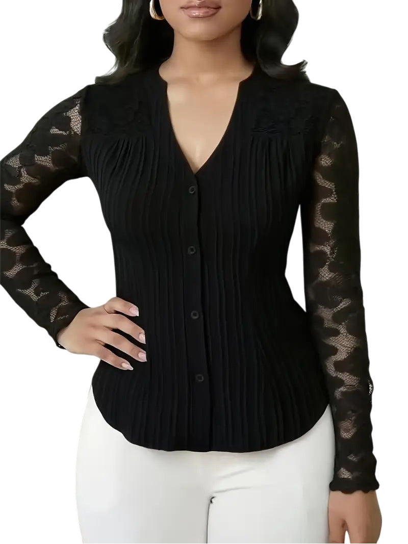 Gennembrudt langærmet V-hals cardigan