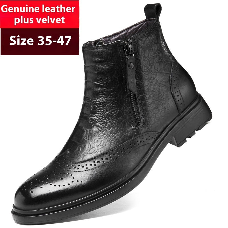 Høje Lædersko Højdeforøgende Sko 46 Brogue Trendy Ankelstøvler