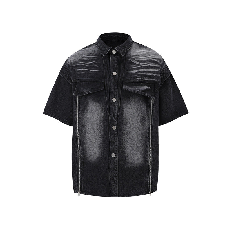 Fashionable High-end Washed Denim Shirt And Capri Pants