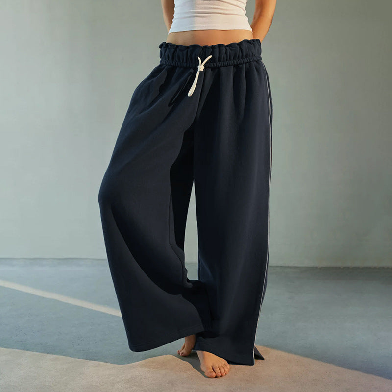 Fashion Style Simple Casual All-match Drawstring Stretchy Wide-leg Sweatpants