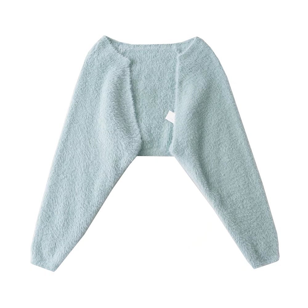 Furry Long Sleeve Short Loose Blouse Outer Sweater Coat For Women