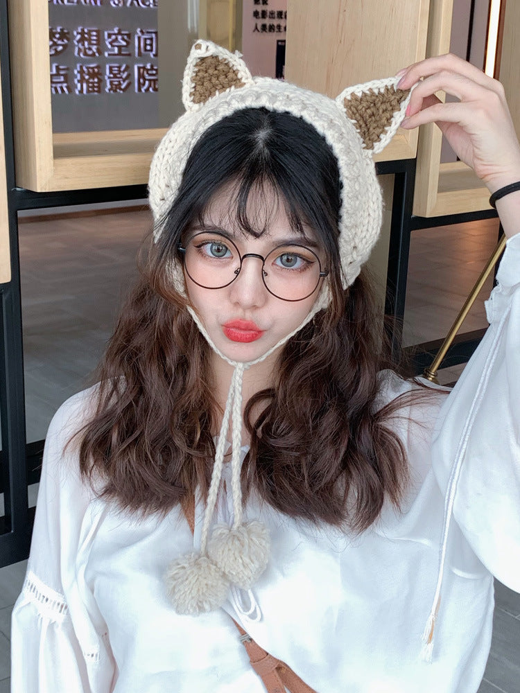 Fox Girl Sweet And Cute Warm Knitted Wool Tie Earmuffs