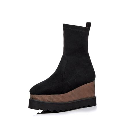 Square Toe Wedge Platform Stretch Boots