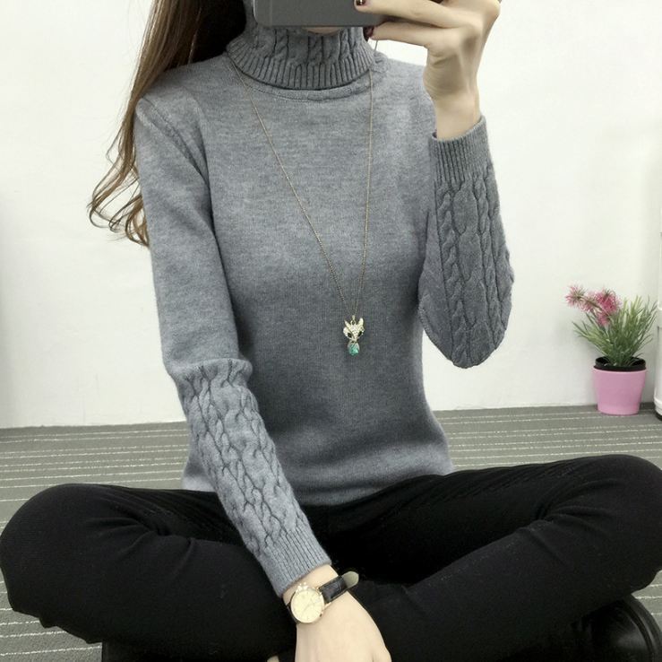 Turtleneck Cable-knit Pullover Thickened Slim Fit Slimming Sweater