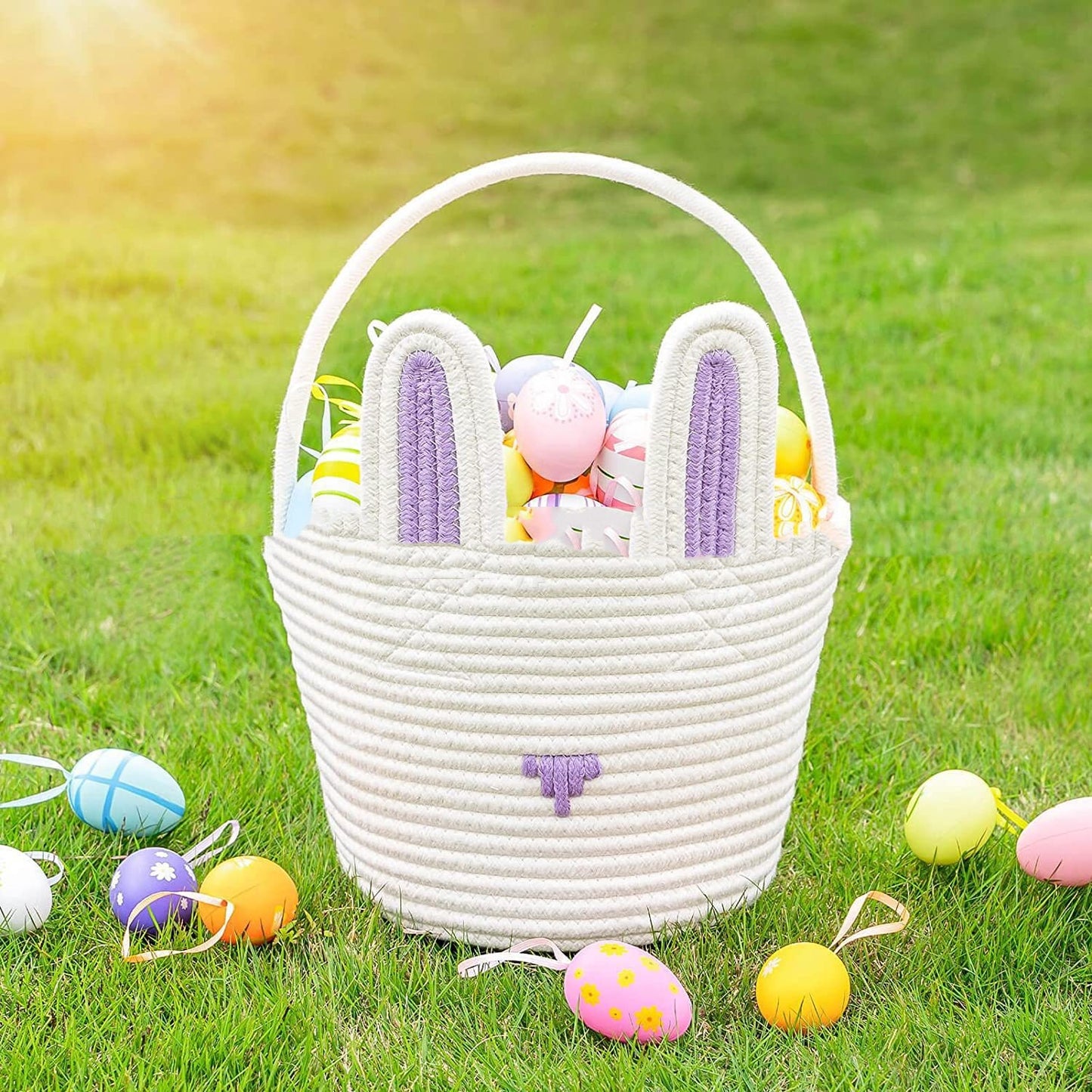 Easter Gift Basket With Hand-woven Rabbit Ears Storage Basket