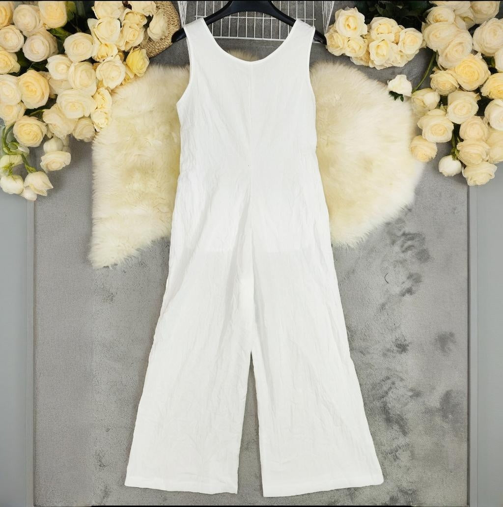 Solid Color Loose Casual Cotton And Linen Jumpsuit