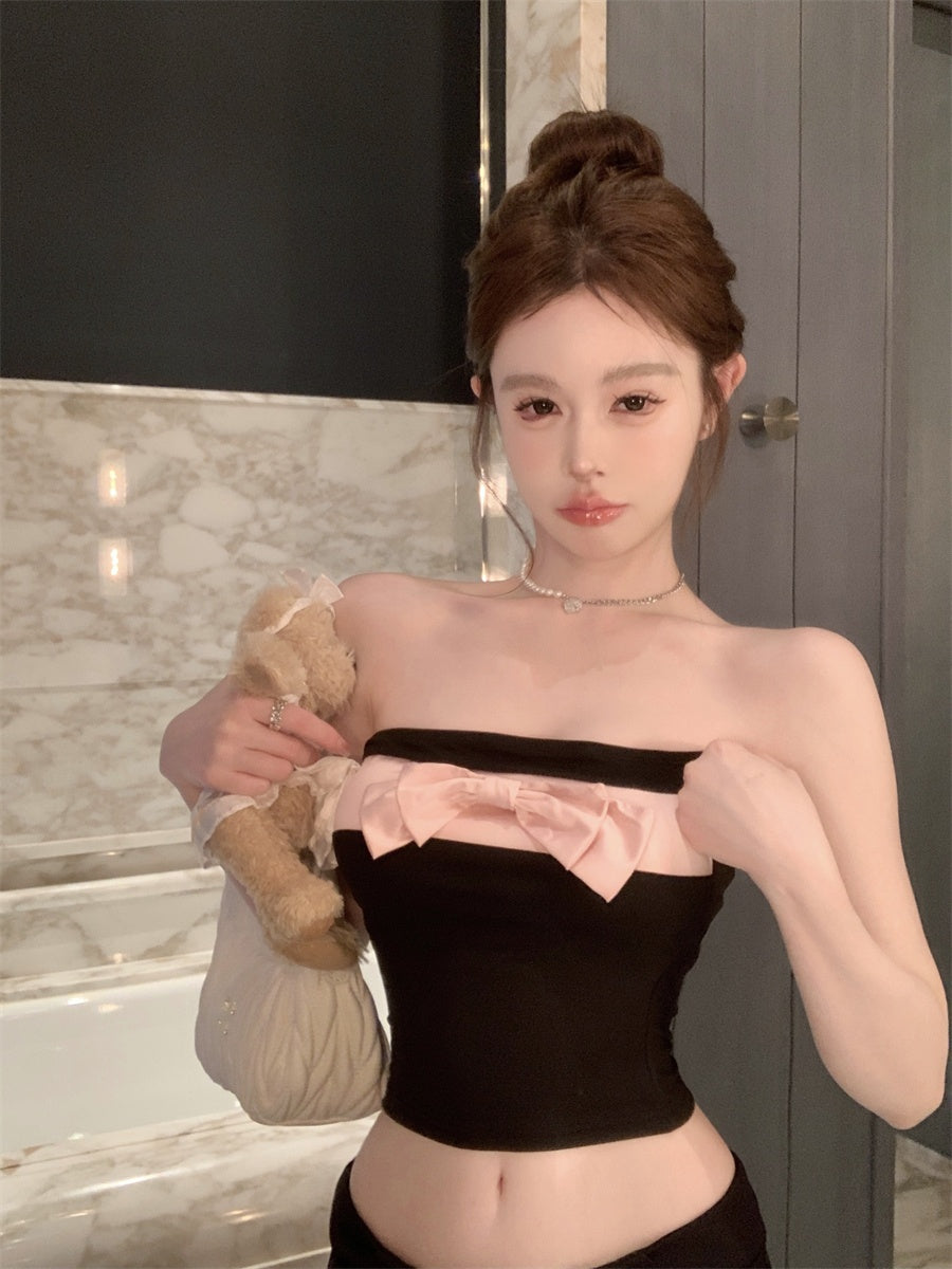 Female Casual Creative One Shoulder Bow Top