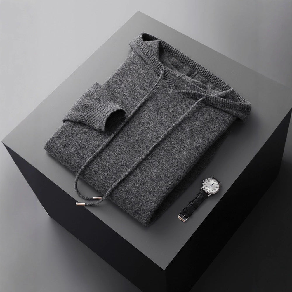 Men's Solid Color Loose Knitted Hooded Long Sleeve Base Sweater