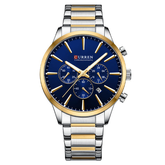 Mens Waterproof Business Round Six-Hand Calendar Watch