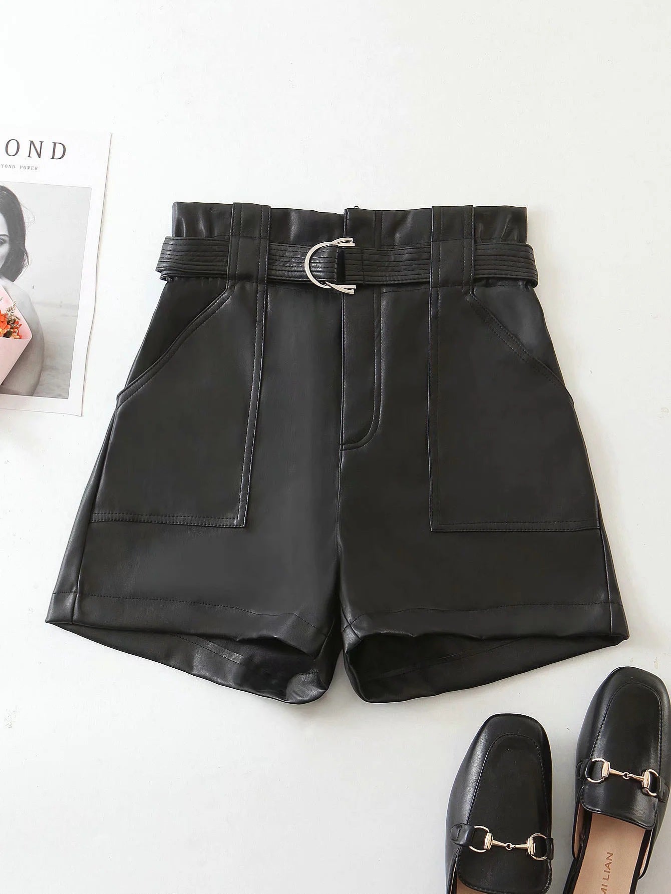 Women's All-match Slim Fashion Belt Lace-up Leather Pants