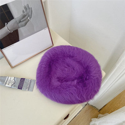Puffy Fluffy Rabbit Plush Beret Female Filler