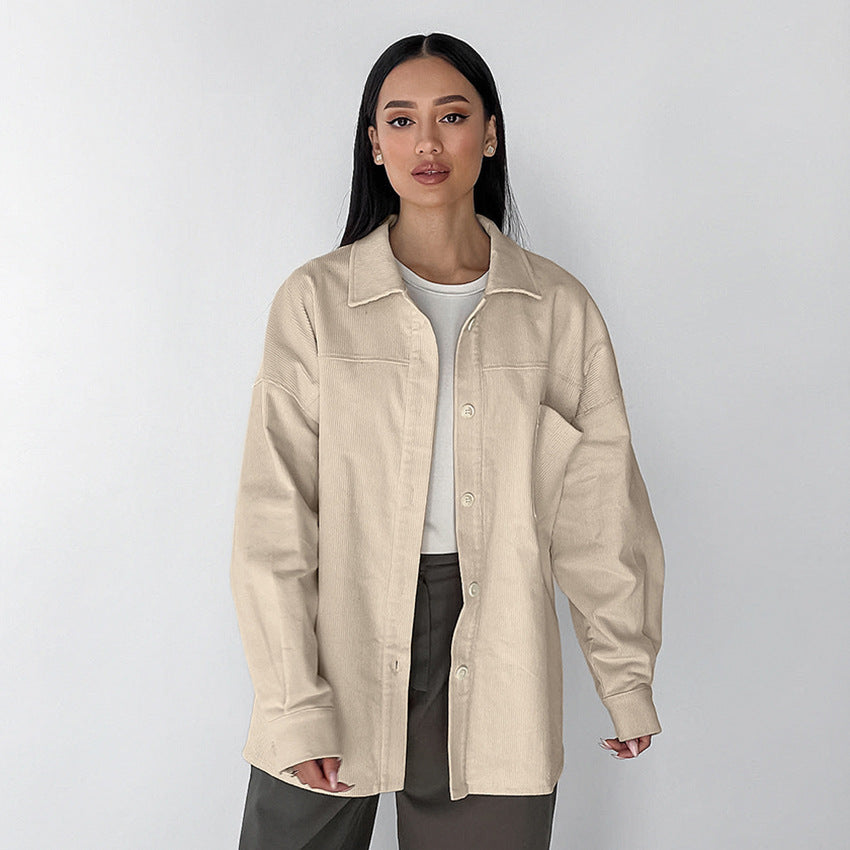 Retro Khaki Corduroy Shirt For Women