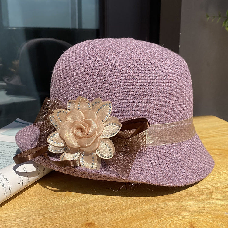 Women's Curling Flower Dome Breathable Knitted Sun Hat