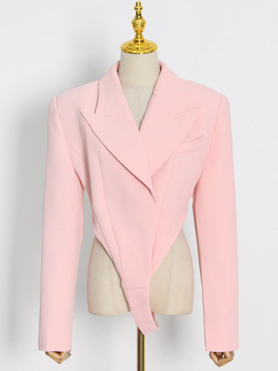 Lapel Long Sleeve Shoulder Pad Fitted Coat Women