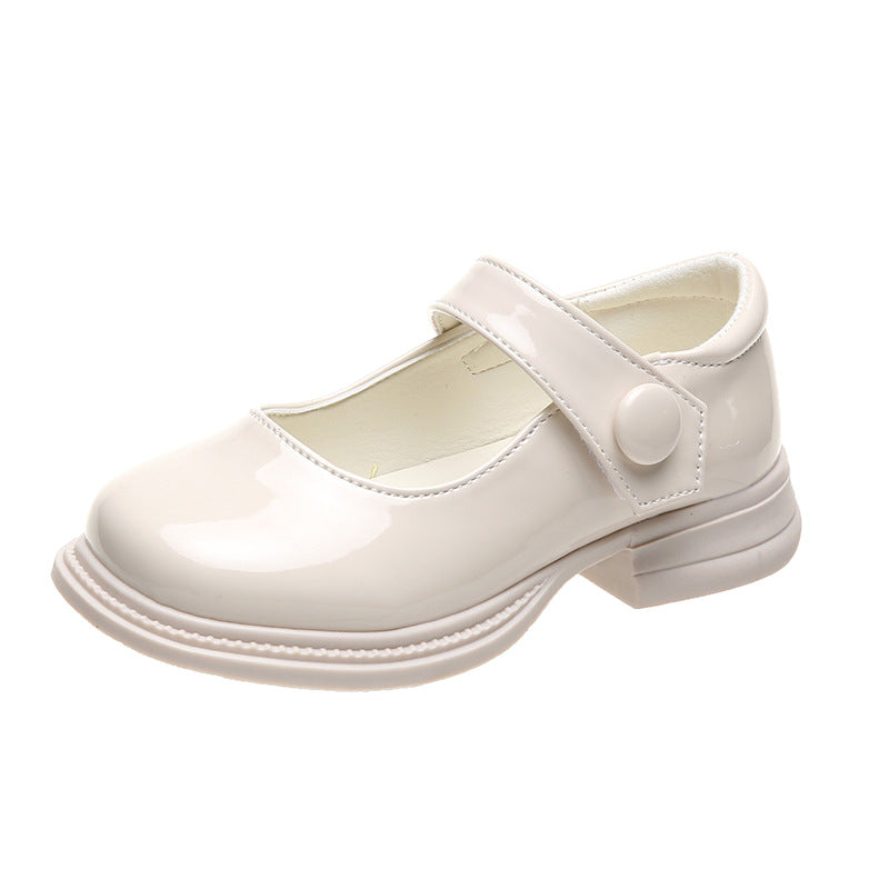 Lady Style Shiny Leather Girls Thick Heels Increased Velcro Literary Princess Shoes
