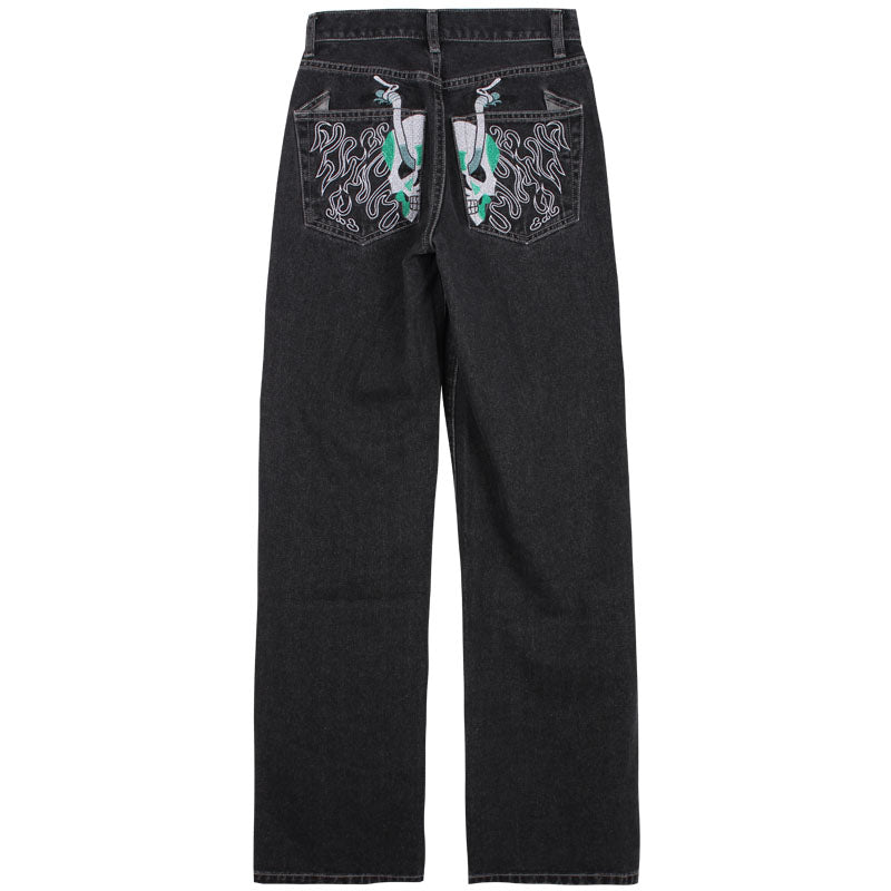Women's High Waist Straight Wide Leg Printed Slim Jeans