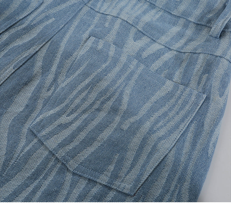 Retro Distressed Tie-dye Dark Blue Jeans High Waist Slim Slimming